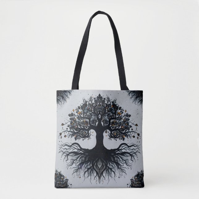 Tote Bolsa de Árvore Mística de Raízes e Ramais de Vida (Frente)