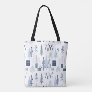 Tote Bolsa de Árvores de Natal Azuis