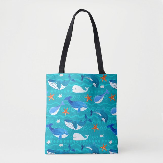 Tote Bolsa de Baleia de Aquarela (Frente)