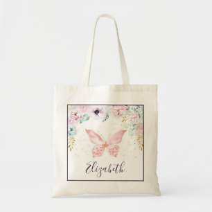 Tote Bolsa de bebê floral pastel e borboleta