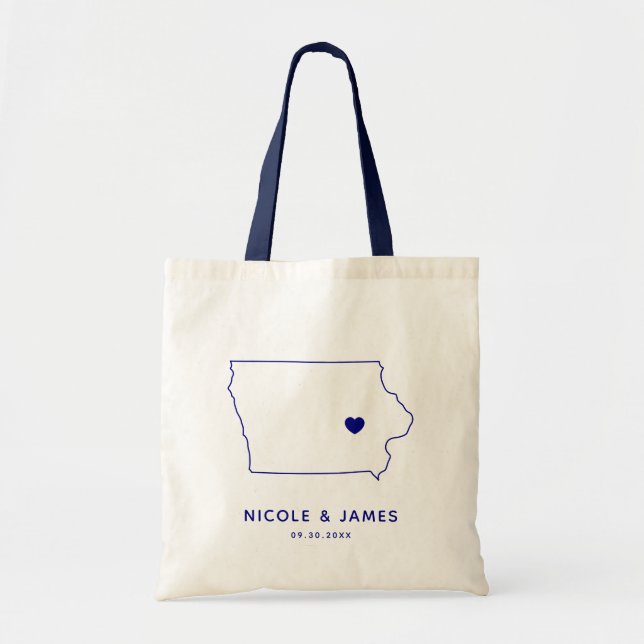 Tote Bolsa de Boas-vindas de Iowa, Mapa Azul Marinho (Frente)