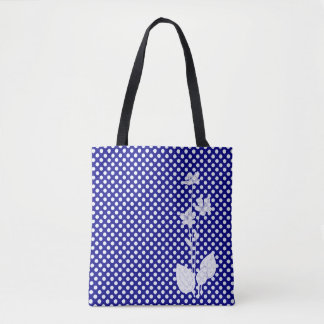 Tote Bolsa de bolinhas Navy e Branco