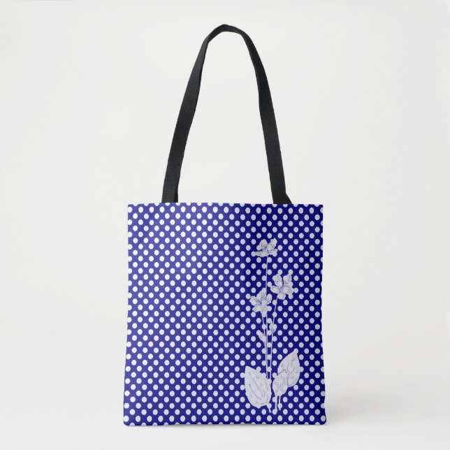 Tote Bolsa de bolinhas Navy e Branco (Frente)