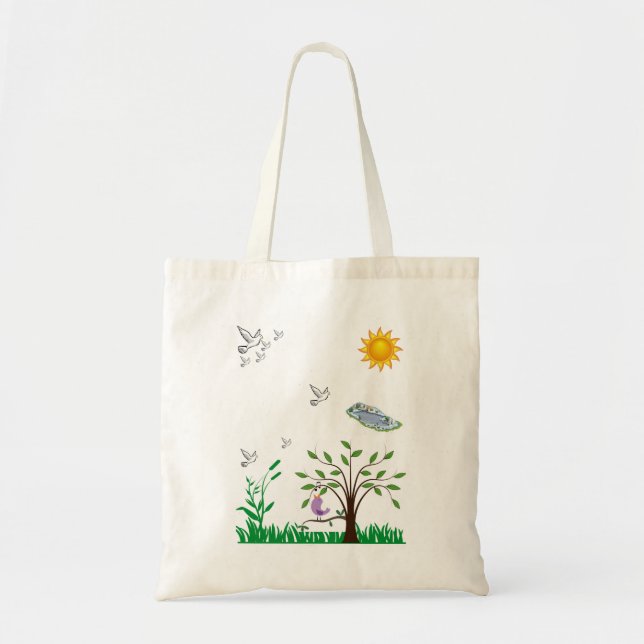 Tote Bolsa de bolsa do orçamento aves brancas voando so (Frente)