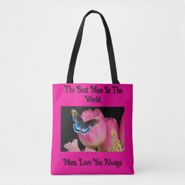 Tote Bolsa de Borboleta E Flores De dia de as mães (Frente)