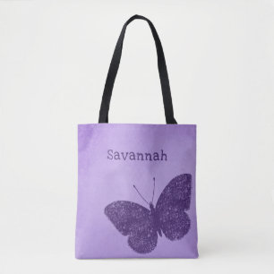 Tote Bolsa de Borboleta Roxa-Rústica