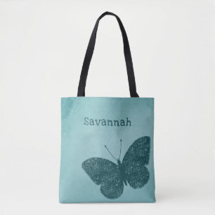 Tote Bolsa de Borboleta Verde Russo Boho Teal
