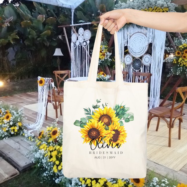 Tote Bolsa de Bridesmaid Personalizada | Girassóis Russ (Criador carregado)