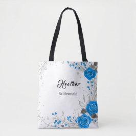 Tote Bolsa de Bridesmaid Rosa Azul e Branco