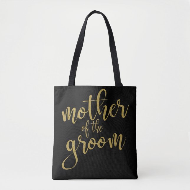 Tote Bolsa de Caligrafia Dourada para a Mãe do Noivo (Frente)
