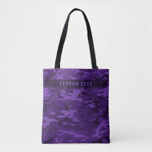 Tote Bolsa de Camo Roxo Escuro com Texto Personalizado