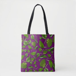 Tote Bolsa de Canvas Botânica Roxa e Verde 
