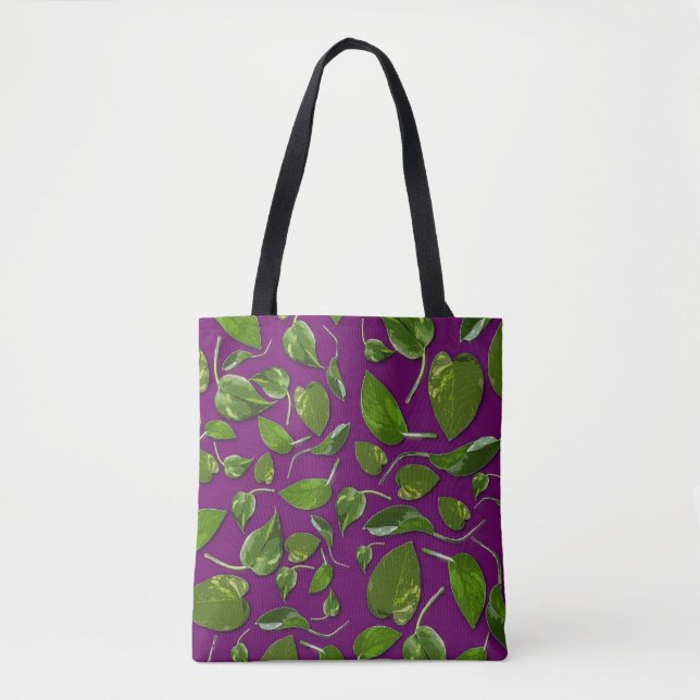 Tote Bolsa de Canvas Botânica Roxa e Verde  (Frente)