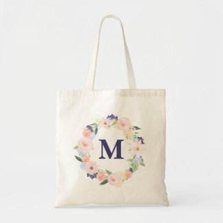 Tote Bolsa de canvas de Monograma Personalizado Floral 