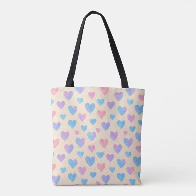 Tote Bolsa de canvas de Padrão de Coração de Aquarela (Verso)