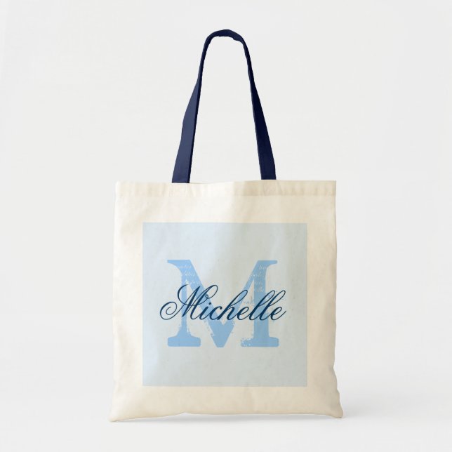 Tote Bolsa de casamento com monograma azul naval e past (Frente)