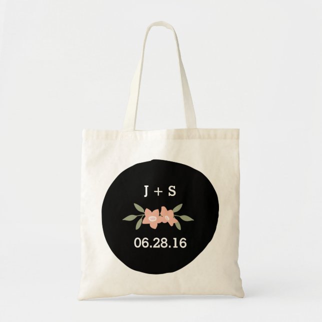 Tote Bolsa de Casamento de Monograma Floral (Frente)