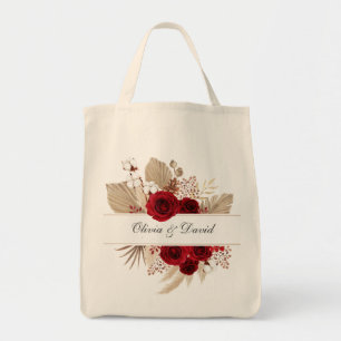 Tote Bolsa de casamento de rosas Borgonha e grama das p