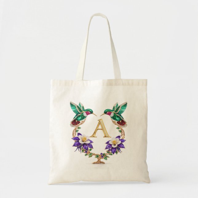 Tote Bolsa de casamento monograma de beija-flor com joi (Frente)