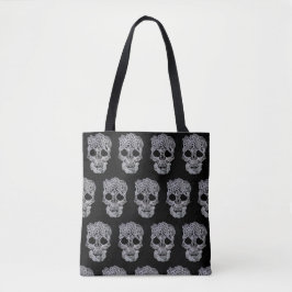 Tote Bolsa de caveira de crochê.