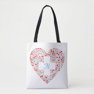 Tote Bolsa de colagem cardíaca da enfermeira.