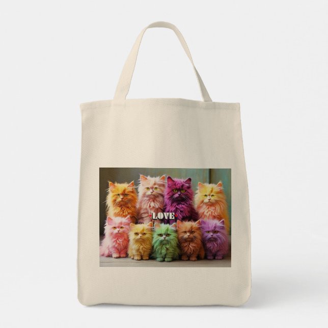 Tote Bolsa de compra com Ilustração de Cat (Verso)