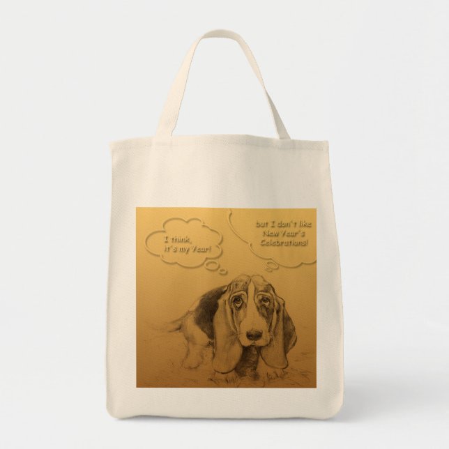 Tote Bolsa de compra de Algodão de Ano Humorístico Chin (Frente)