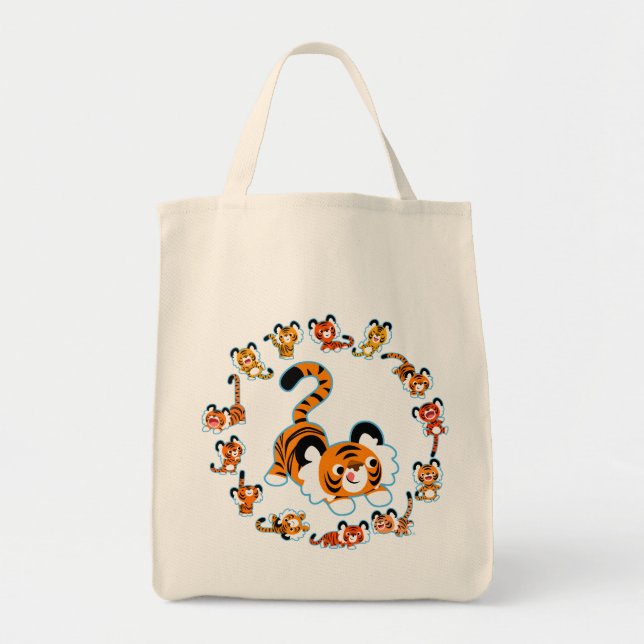 Tote Bolsa de compra de Tigres de Cartoon (Azul) (Frente)