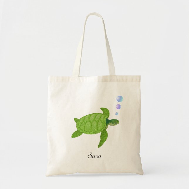 Tote Bolsa de compras com tartaruga marinha verde e cal (Frente)