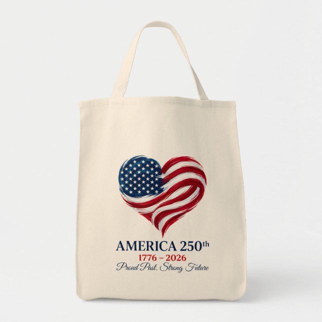 Tote Bolsa de Compras Coração com Bandeira do Aniversár (Frente)