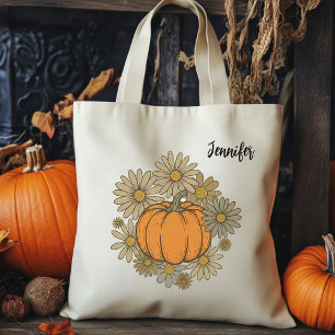 Tote Bolsa de Compras de Abóbora Floral Retro Personali