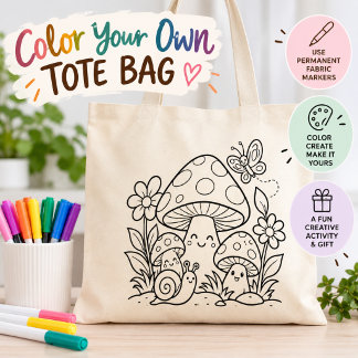 Tote Bolsa de Compras de Cogumelo Florestal para Colori