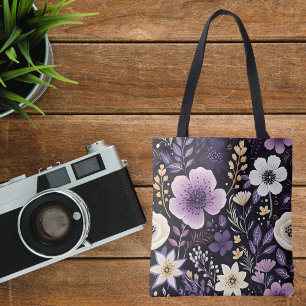 Tote Bolsa de Compras de Flores Roxas Personalizada par