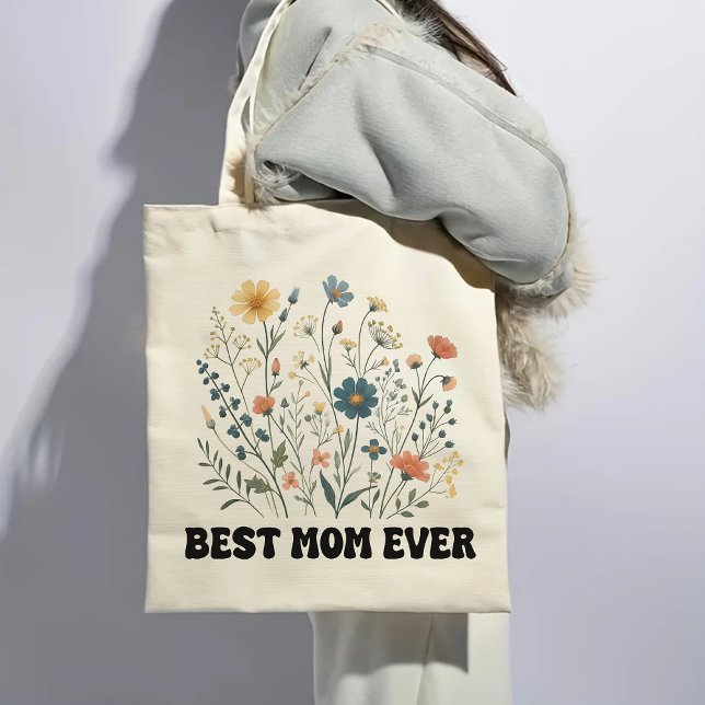 Tote Bolsa de Compras de Flores Silvestres Retrô para a (best mom ever tote, mom gift tote bag, retro tote bag, wildflowers tote bag, mother’s day tote)