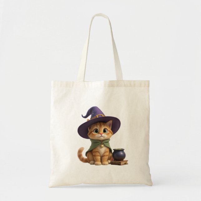 Tote Bolsa de Compras de Halloween com Gata Laranja Ado (Frente)