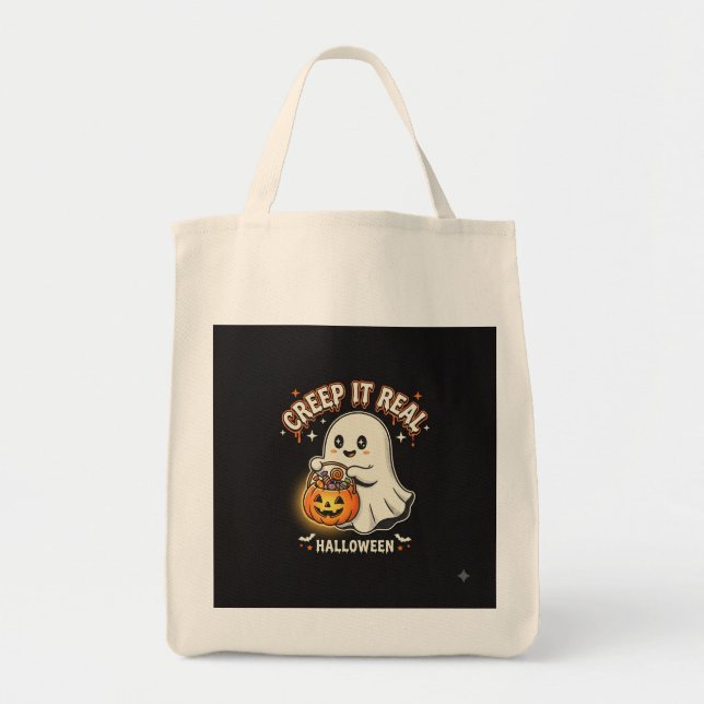 Tote Bolsa de Compras de Halloween Cute Ghost Creep It  (Frente)
