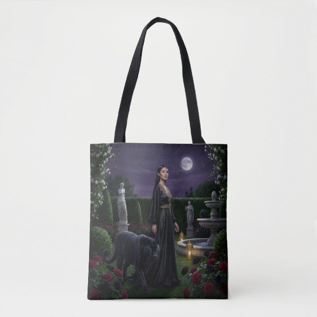 Tote Bolsa de Compras Jardim Místico: Mulher & Pantera (Frente)