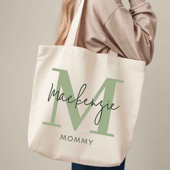 Tote Bolsa de Compras Personalizada Verde Sage Presente (Personalized Tote Bag Sage Green Gift for Mom, Sage Green Modern Tote Bag Personalized Wedding Gift)