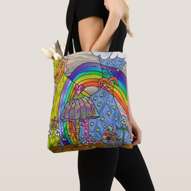 Tote Bolsa de Compras Retrô Cogumelos Mágicos Psicodéli (Close Up)