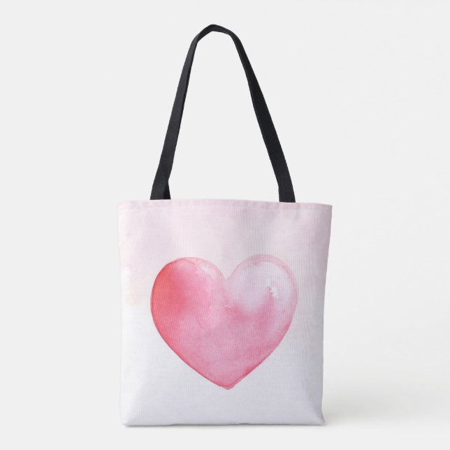Tote Bolsa de Coração de Aquarela Rosa (Verso)