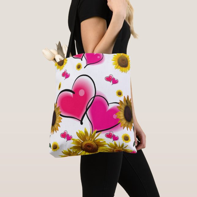 Tote Bolsa de Corações Rosa de Girassol (Close Up)