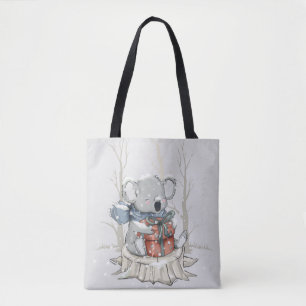Tote Bolsa de Cute Light Gray Koala Winter Snowfall