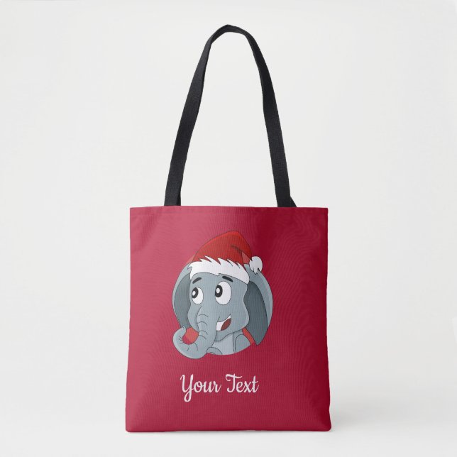Tote Bolsa de desenho animado de elefante natalino (Frente)