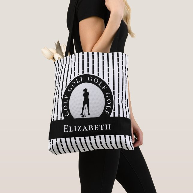 Tote Bolsa de Desporto Preta e Branca com Monograma Mod (Close Up)