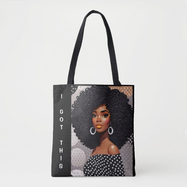 Tote bolsa de empoderamento afro-garota divertida (Frente)