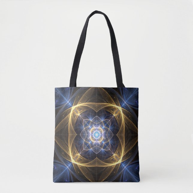 Tote Bolsa de Energia Fractal Azul Dourada brilhante (Frente)