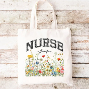 Tote Bolsa de Enfermeira com Flores Selvagens Personali
