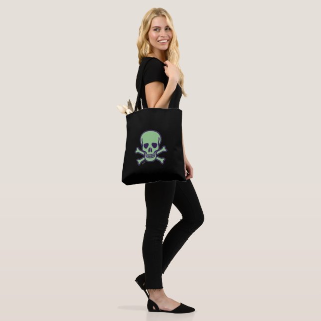 Tote Bolsa de espinha preta do crânio verde (No(a) Modelo)