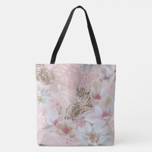 Tote Bolsa de Fashion de Padrão-Leopardo Floral Rosa