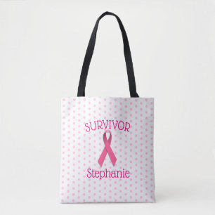 Tote Bolsa de Fita do Sobrevivente de câncer Rosa